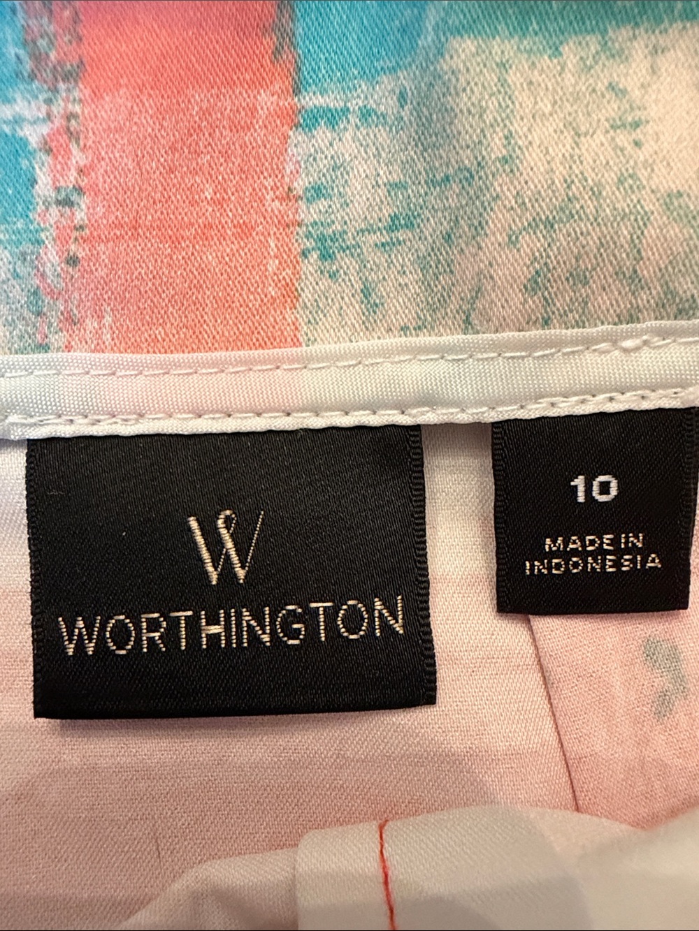 NWOT Coral, Aqua and White Abstract Brushstroke Print Pencil Skirt size 10 - Picture 7 of 9